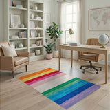 Vibrant Multi-Color Striped Geometric Geometric Modern Area Rug