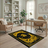 Gothic Black Cat Bats Moon Yellow Area Rug
