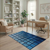 Blue Geometric Window Facade Area Rug