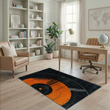 Orange Vinyl Record Geometric Area Rug