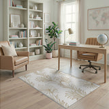 Elegant Tan Palm Leaf Line Art Area Rug