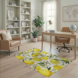 Vibrant Lemon Citrus Floral Washable Area Rug - Low Pile & Non-Slip