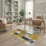 Yellow Gray Geometric Block Area Rug