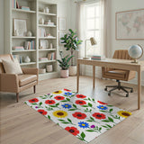 Vibrant Red Poppy Sunflower Floral Rug
