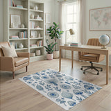 Whimsical Blue Mushroom Floral Meadow Rug