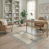 Beige and Neutral Elegant Ornate Floral Border Area Rug