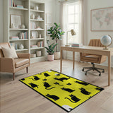 Yellow Playful Black Cats on Sunny Yellow Rug