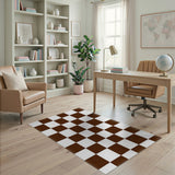 Classic Brown White Checkered Area Rug