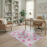 Whimsical Pink Hearts Doodle Area Rug