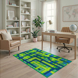 Vibrant Green Road Map Kids Play Rug
