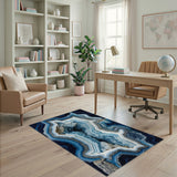 Blue Teal Crystal Layered Area Rug