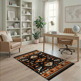 Bold Black Orange Southwestern Geometric Rug