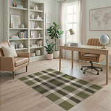 Rustic Olive Green Plaid Farmhouse Rug