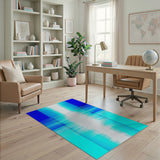 Blue Teal Geometric Grid Area Rug