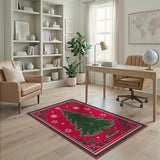 Festive Christmas Tree with Holly Red Area Rug