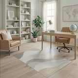 Abstract Wave Beige Neutral Area Rug