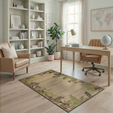 Beige Area Rug with Green Fern Border