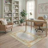 ODIKA Washable Vintage Ornate Border Area Rug, Low Pile Non-Slip Pet & Kid Friendly Cream