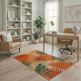 Vibrant Orange Palm Frond Coastal Area Rug