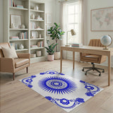 Blue Sunburst Mandala Rug with Ornate Floral Borders