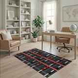 Bold Red Black Geometric Stripe Area Rug