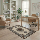 Ornate Cream Persian Rug with Starburst Medallion