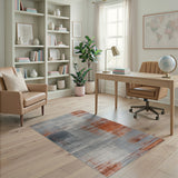 Distressed Grey and Orange Abstract Area Rug