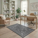 Black White Labyrinth Maze Geometric Area Rug