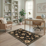 Black Floral Vintage Area Rug