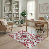 Elegant Red Damask Floral Floral Vintage Area Rug
