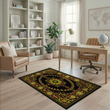 Traditional Persian Ornate Black Gold Persian Medallion Rug