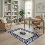 Navy Blue Ornate Persian Border Rug