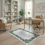 Green Ornate Green Floral Frame Area Rug