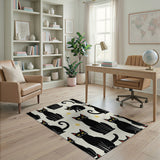 Whimsical Black Cats Stars Pattern Area Rug