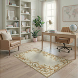 Ornate Peony Border Cream Area Rug