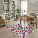 Whimsical Pink Blue Squiggle Area Rug