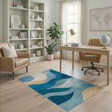 Teal Blue Abstract Wave Landscape Rug