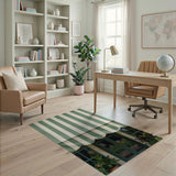Vintage Green White Striped Awning Rug