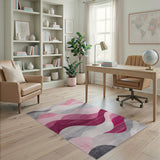 Pink Abstract Wavy Pink Grey Area Rug