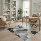 Abstract Blue Gold Wave Modern Area Rug