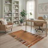 Tan Flatweave Area Rug with Multi-Color Striped Borders Fringes