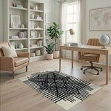 Black and White Black Grid Geometric Modern Area Rug