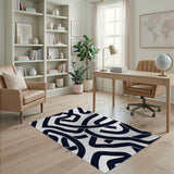 Black White Wavy Lines Abstract Area Rug