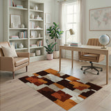 Distressed Brown Tan Patchwork Area Rug