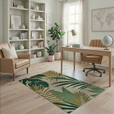 Lush Coastal Beach Lush Green Monstera Leaf Area Rug