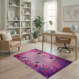 Dreamy Pink Butterfly Floral Area Rug