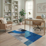 Curved Blue Teal Geometric Abstract Area Rug