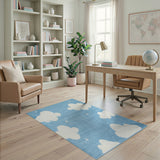 Whimsical Blue Clouds Stars Kids Area Rug
