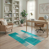 Teal and White Geometric Abstract Area Rug