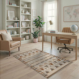 Beige Grey Rust Geometric Triangle Area Rug